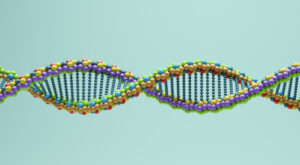 DNA Double Helix Spiral Molecule Blue Background