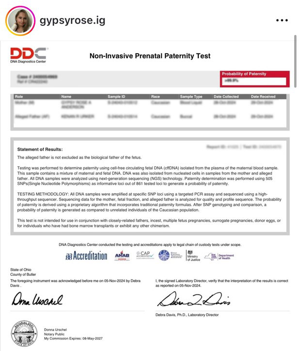 Gypsy Rose Blanchard DNA test report